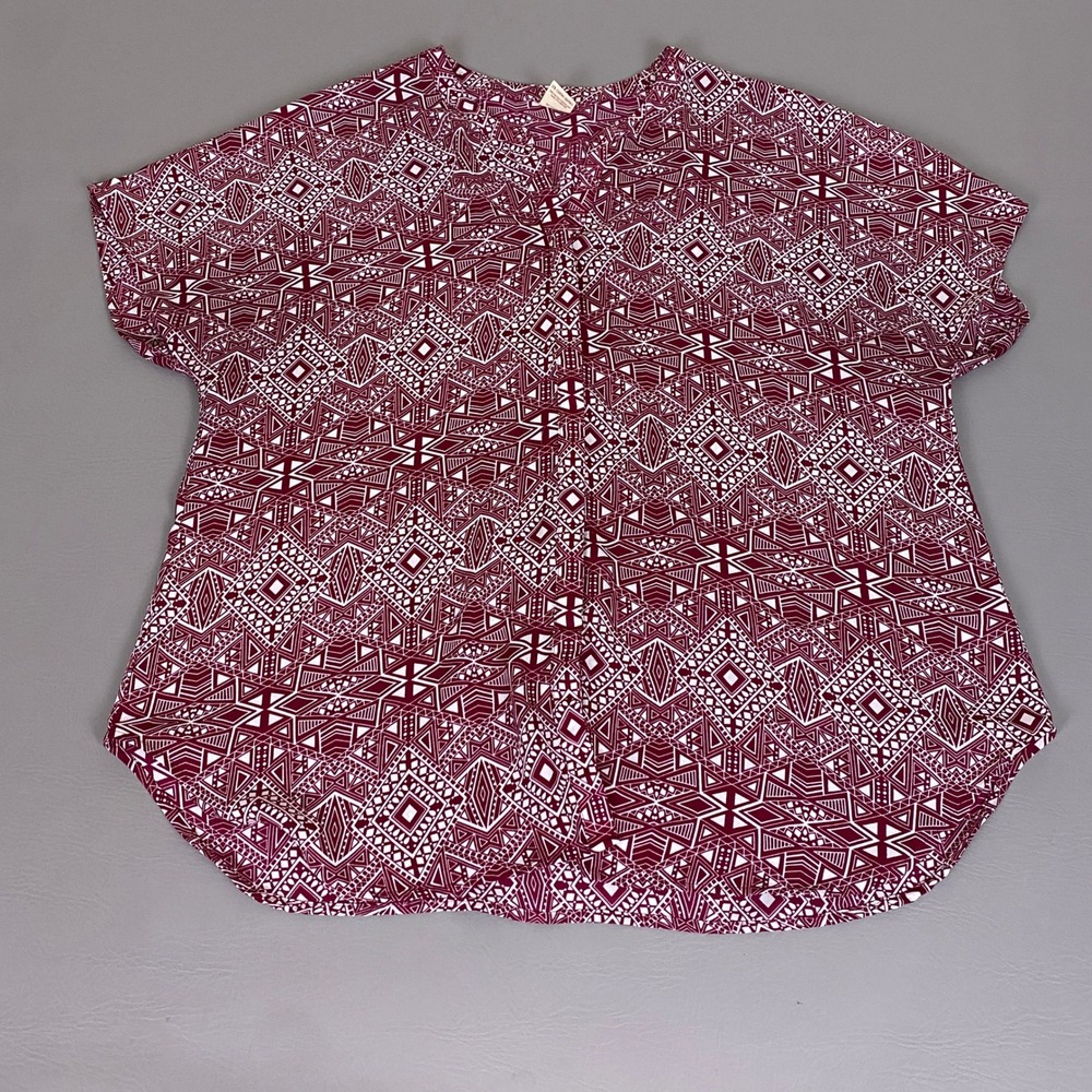 Faded Glory Blouse Top Women's Plus 2X Sparkling Merlot Geometric Tribal V-Neck